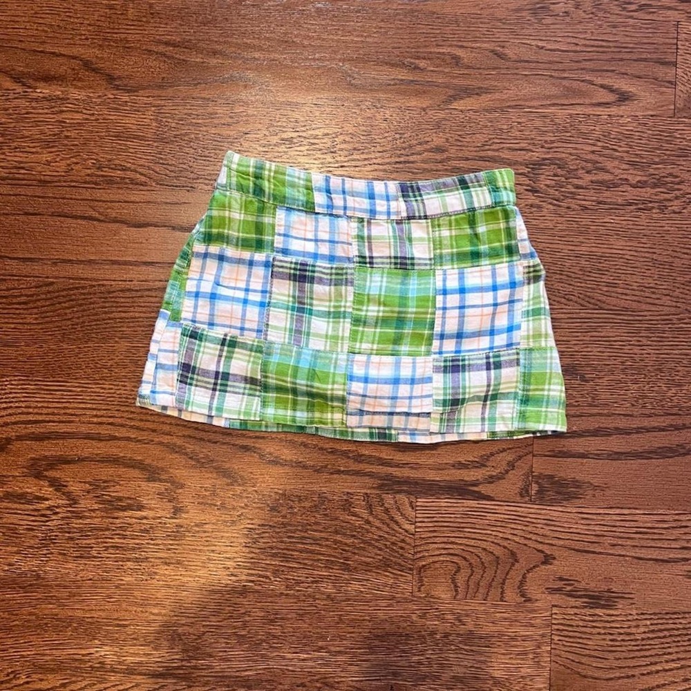 🍟Y2K Vintage Toddler Girls Plaid Patchwork Mini Skirt Green Blue Size 4